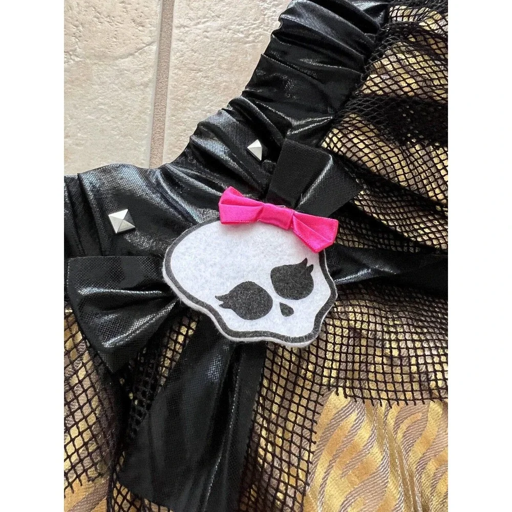 Girl’s Monster High Metallic Gold & Black Skirt Tutu Elastic Waist Sequins Mesh